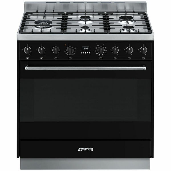 smeg 900mm freestanding cooker with led programmer stainless steel