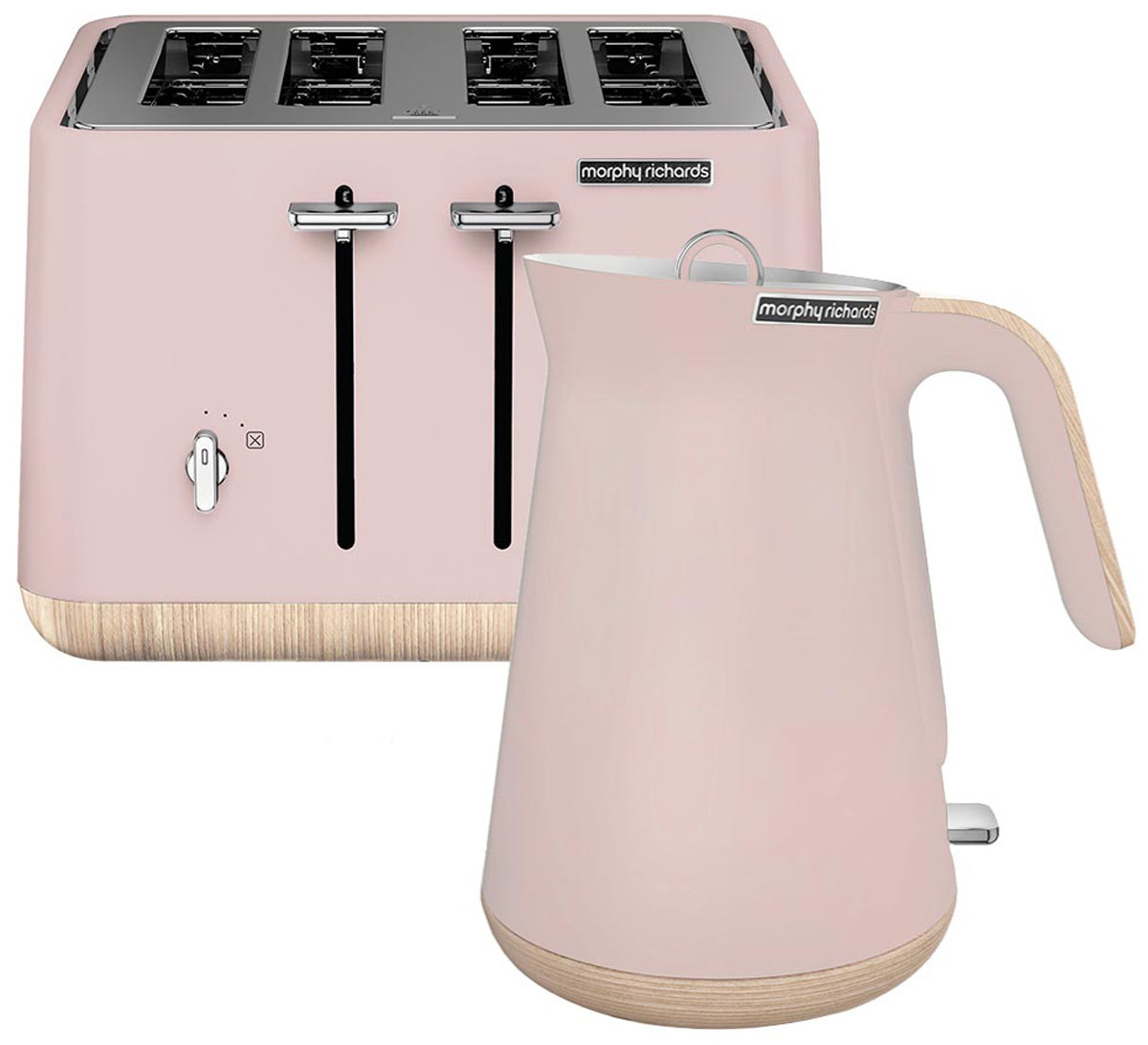 pink wooden kettle and toaster