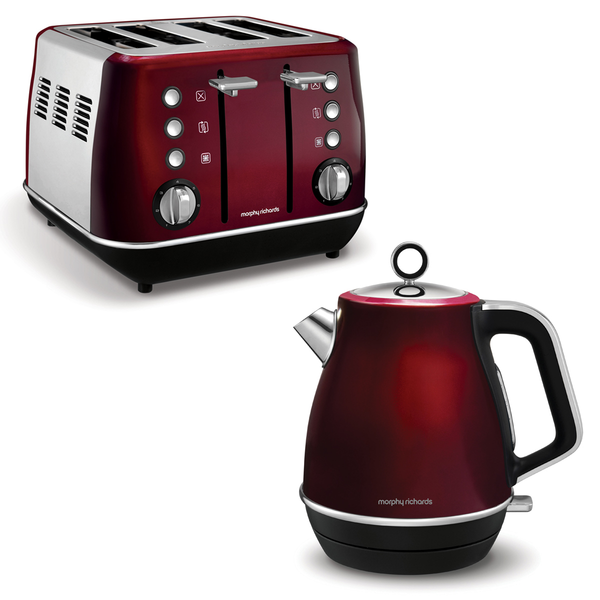 red morphy richards kettle and toaster set