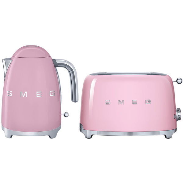 pastel pink kettle and toaster